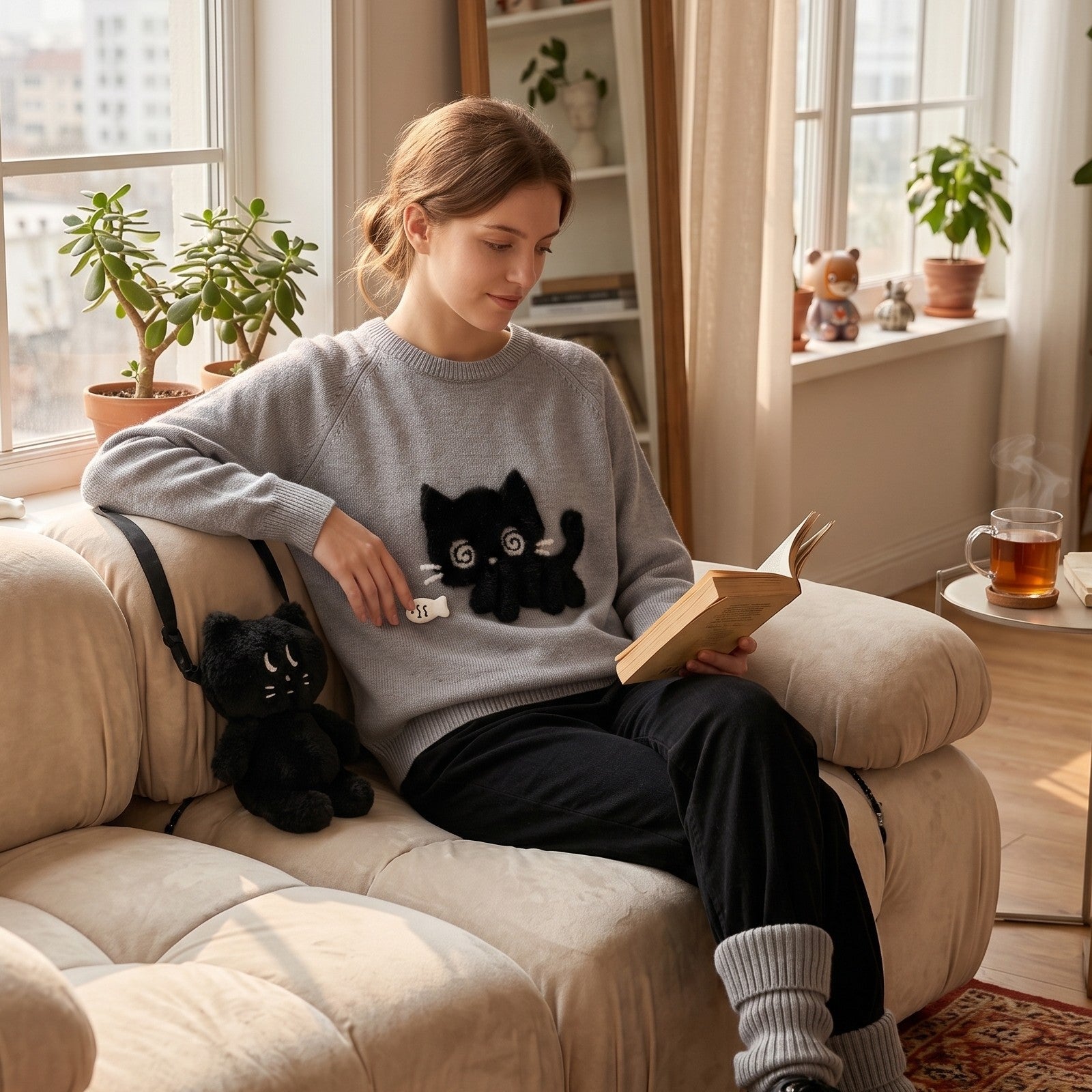 Flocked Cat Knit Sweater