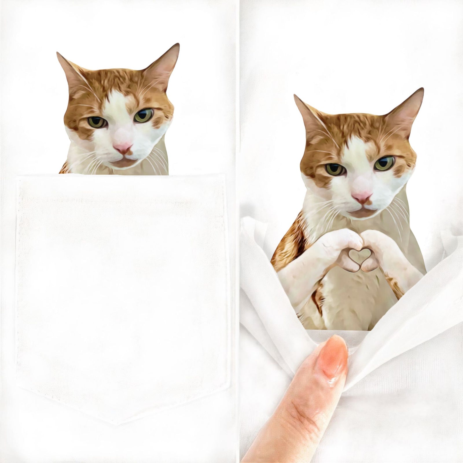 Ginger White Cat +Love Pocket T-Shirt