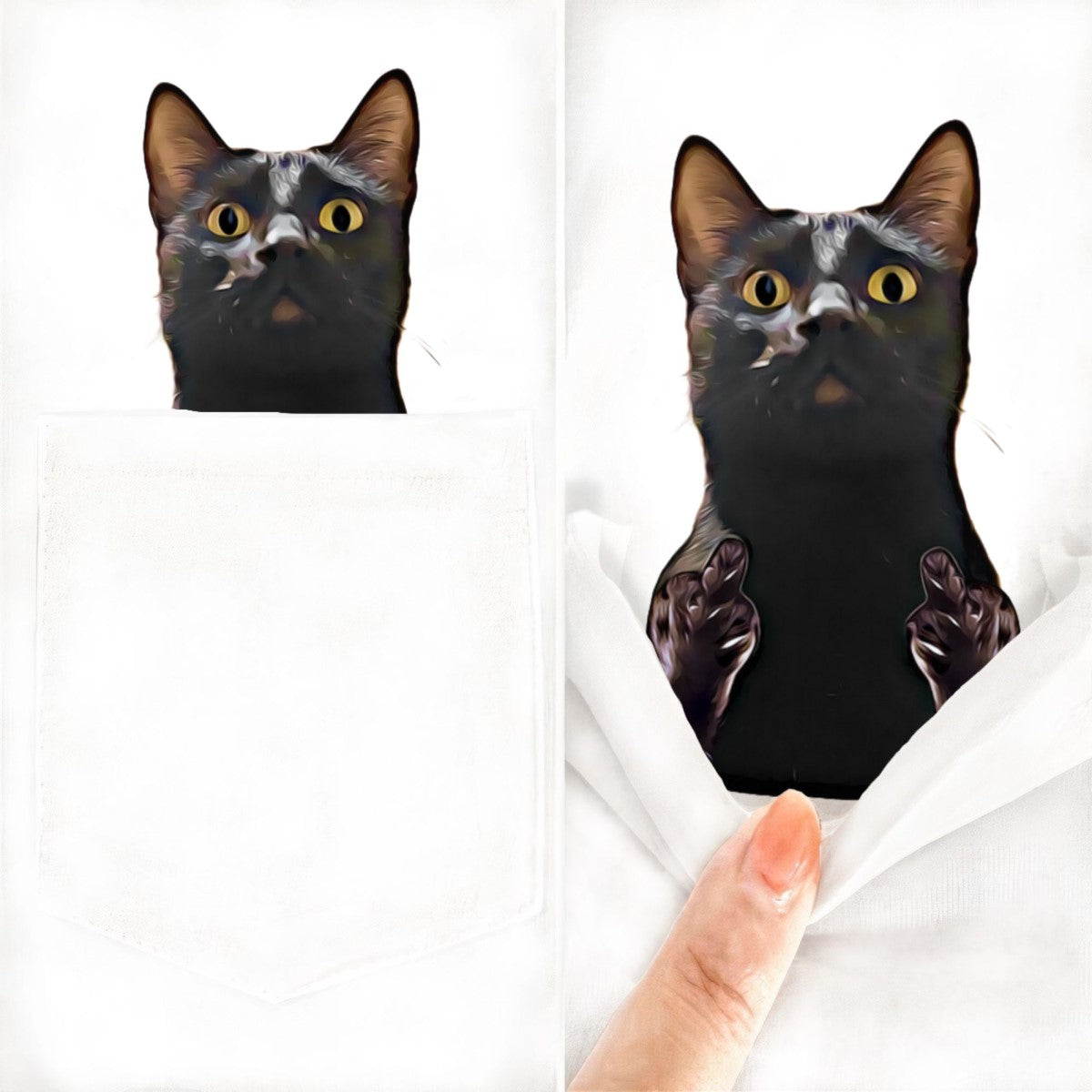 Black Cat Gesture Pocket T-Shirt