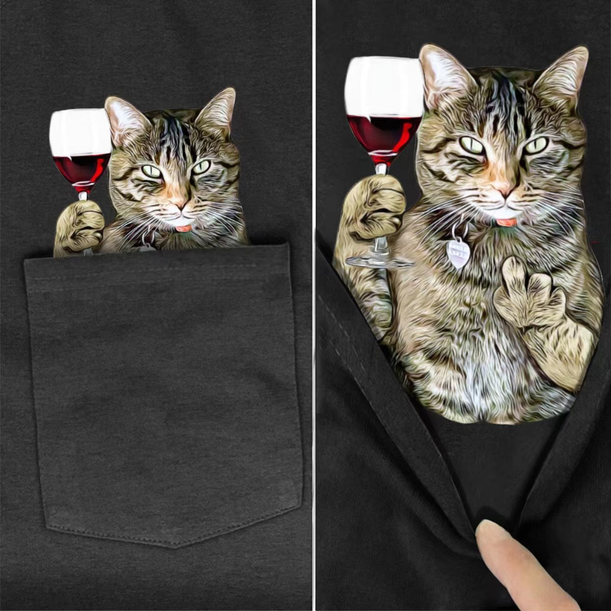 Luna The Tabby Cat Red Wine Pocket T-shirt