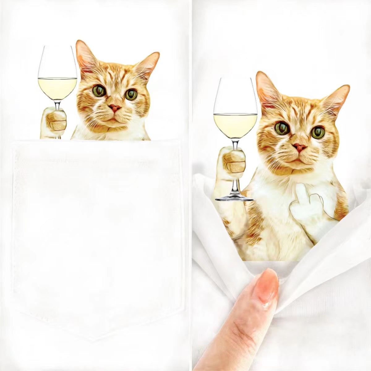 Ginger Cat White Wine Pocket T-shirt