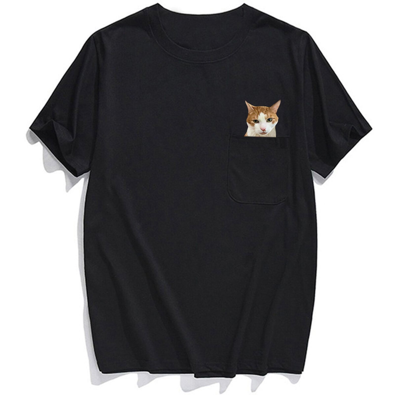 Ginger White Cat +Love Pocket T-Shirt