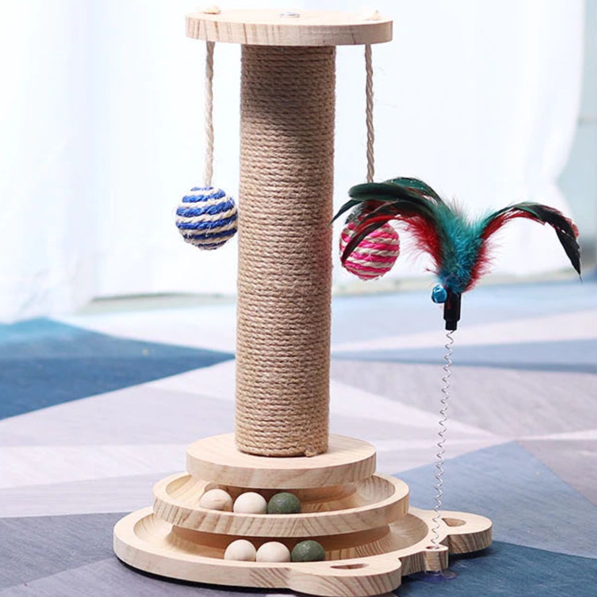 Interactive Wooden Cat Tower