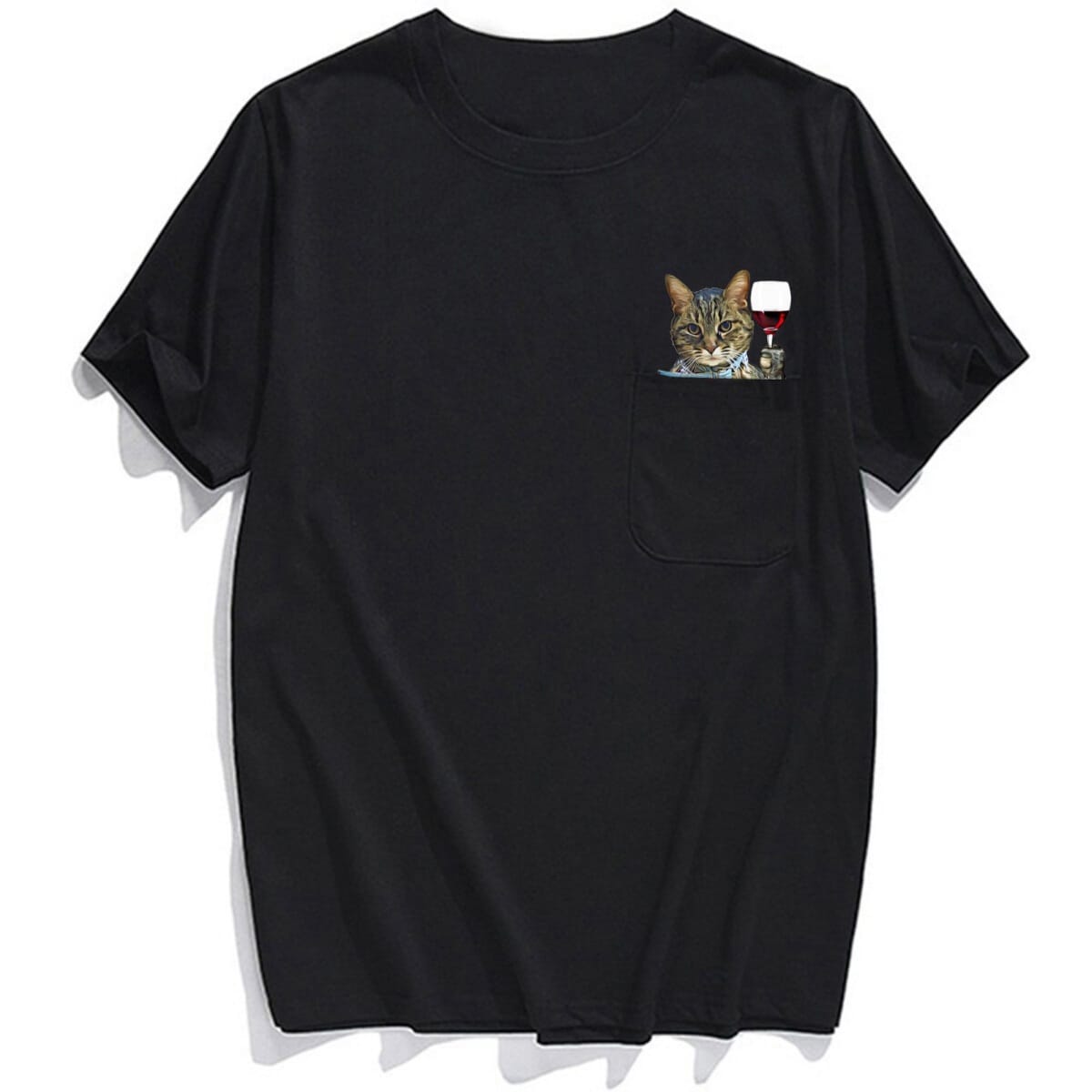 Grey Tabby Red Wine Pocket T-shirt