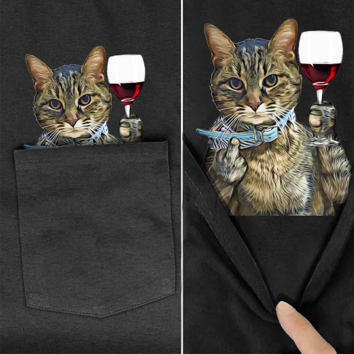 Grey Tabby Red Wine Pocket T-shirt