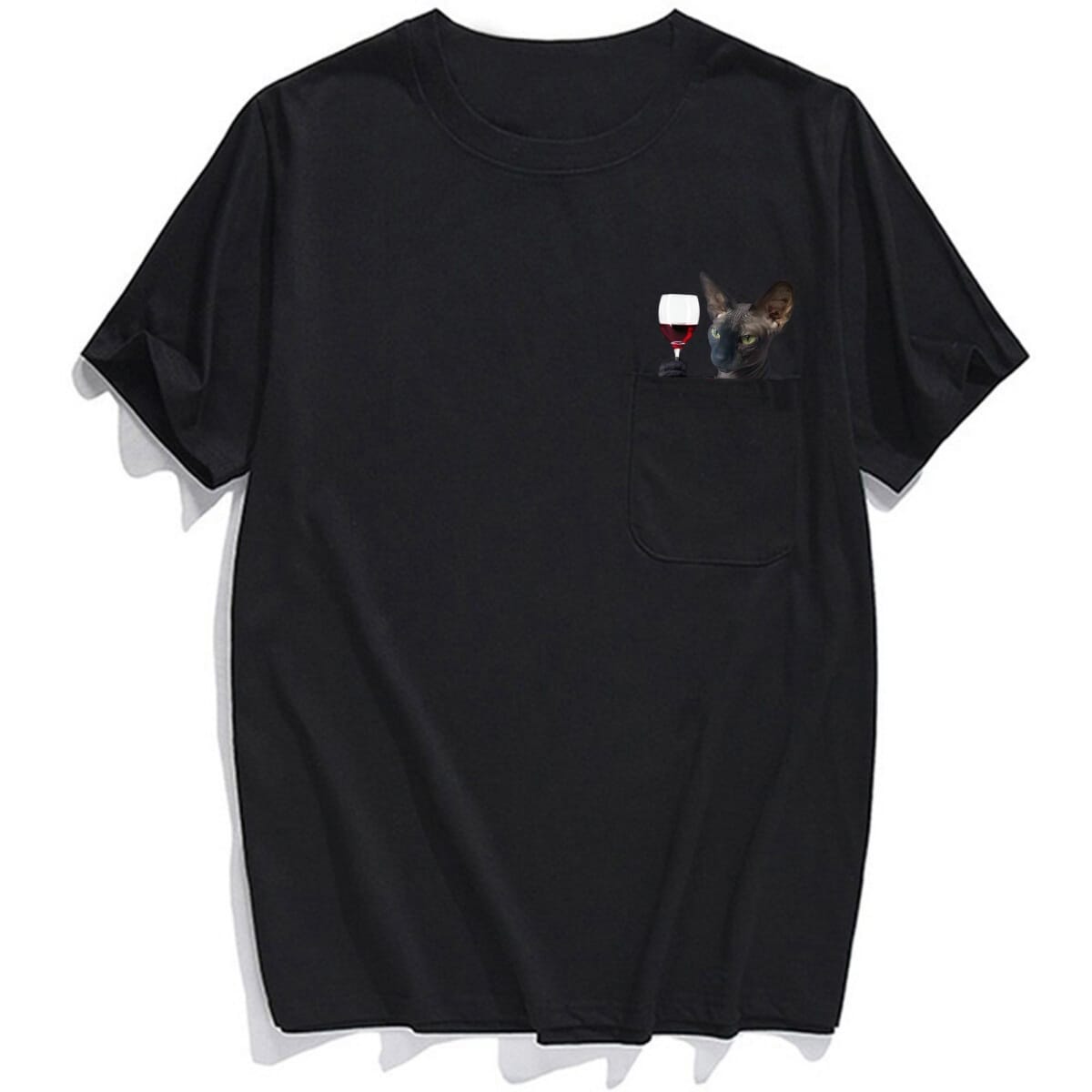 Sphynx Cat Red Wine Pocket T-shirt