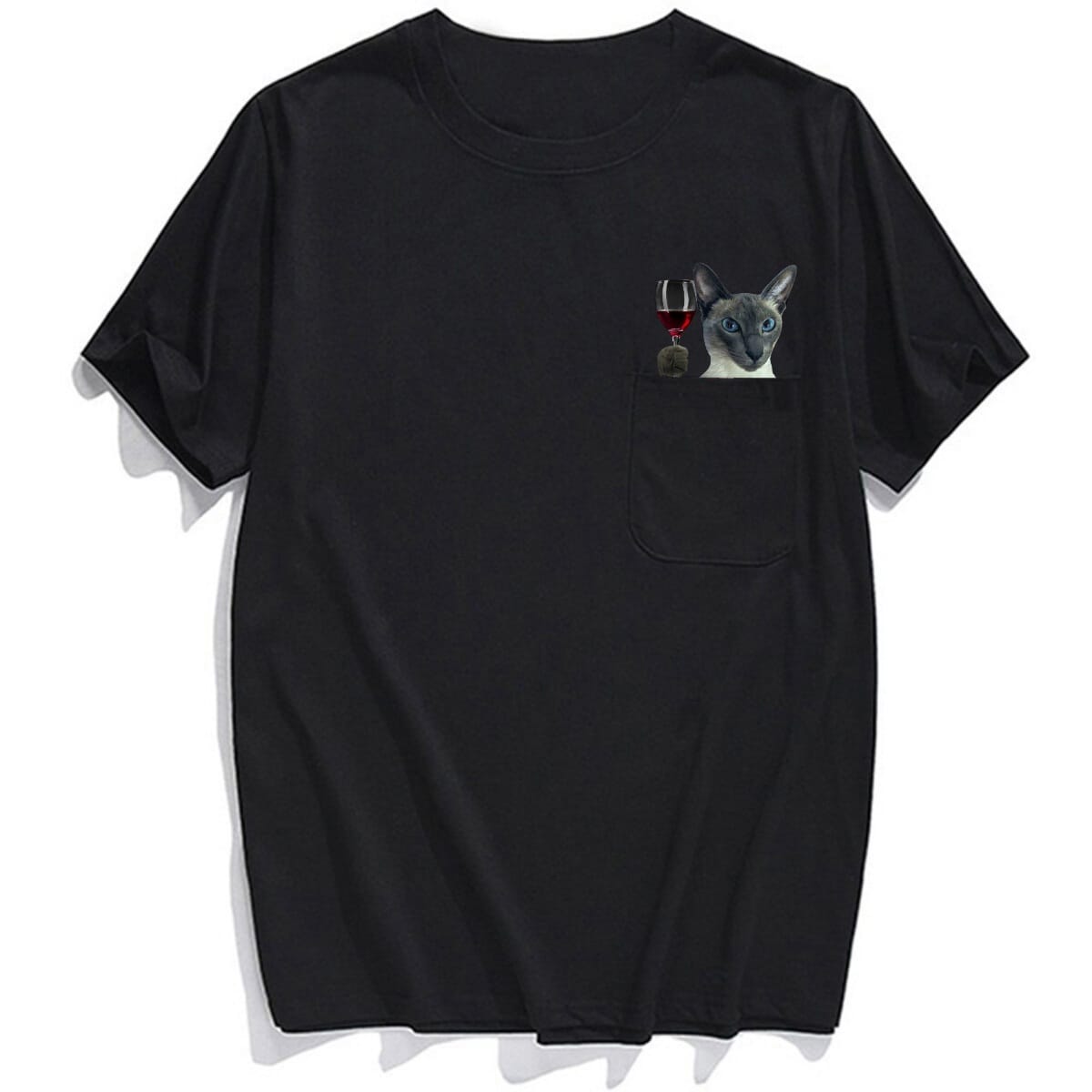Siamese Cat Red Wine Pocket T-Shirt