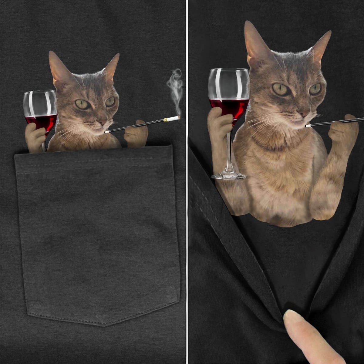 Abyssinian Cat Red Wine Pocket T-Shirt