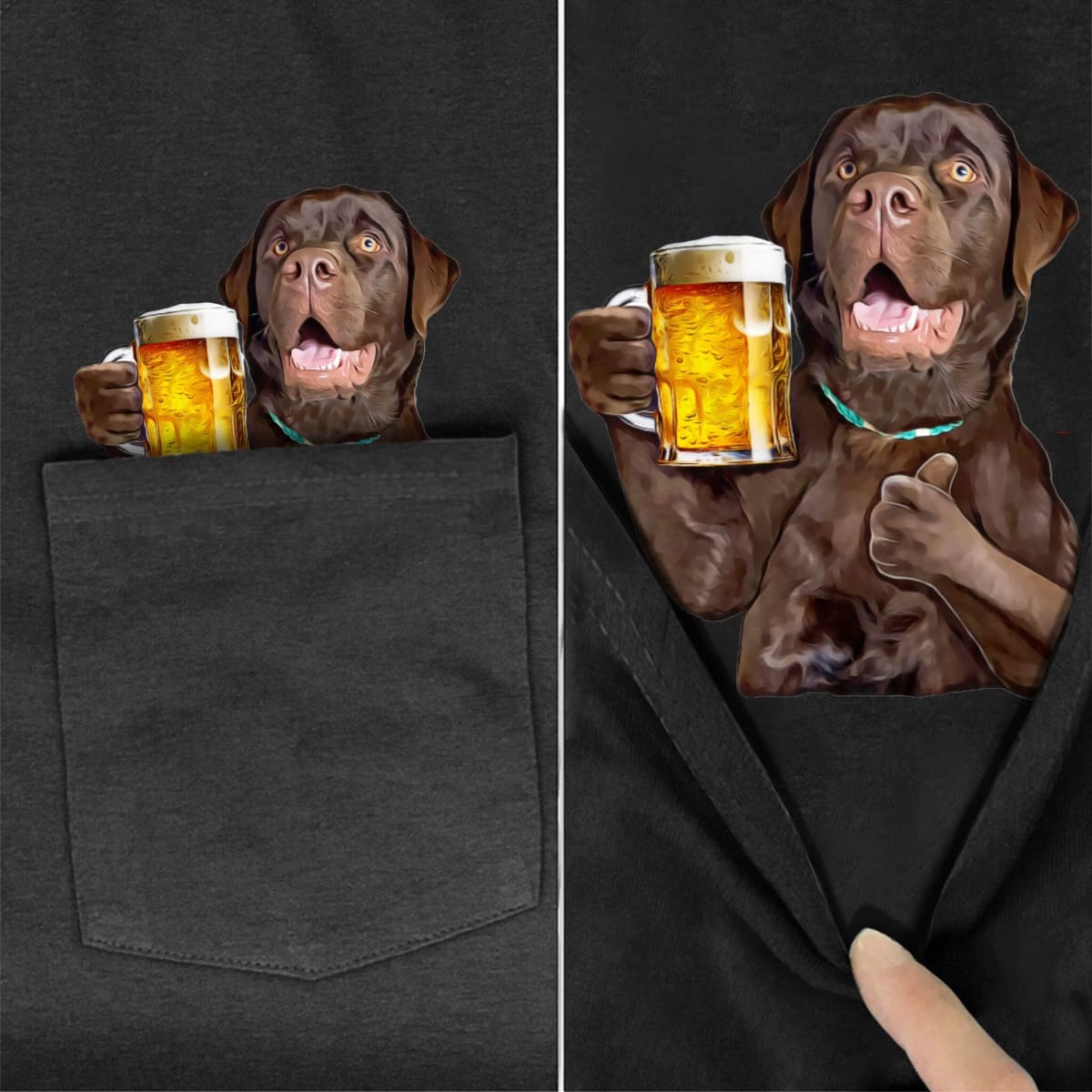 Labrador Dog Beer Thumbs Up Pocket T-Shirt