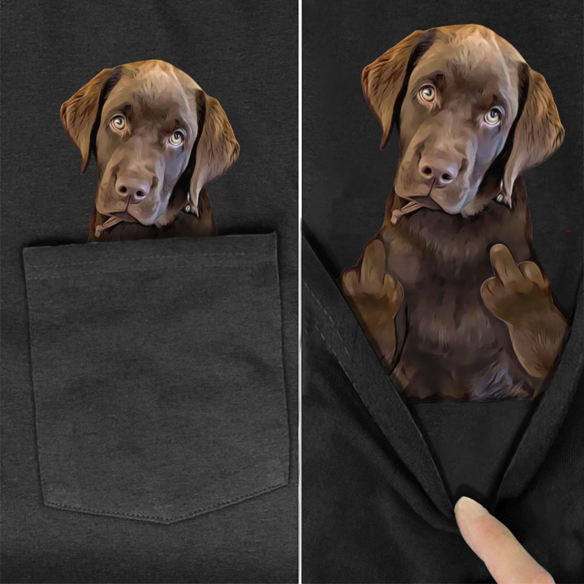 Labrador Dog Flipping Off Pocket T-Shirt