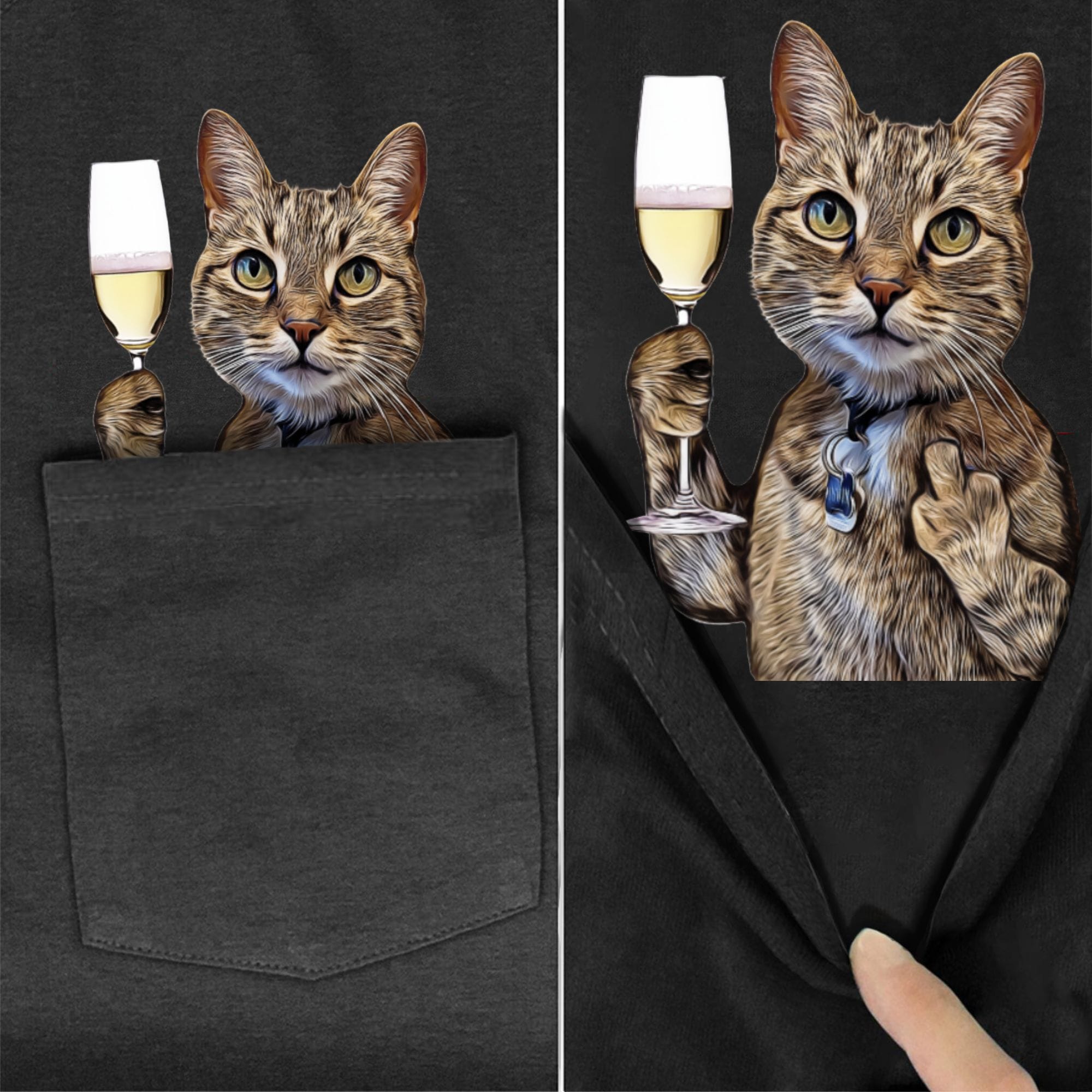 Cat Cheers With Champagne Pocket T-shirt