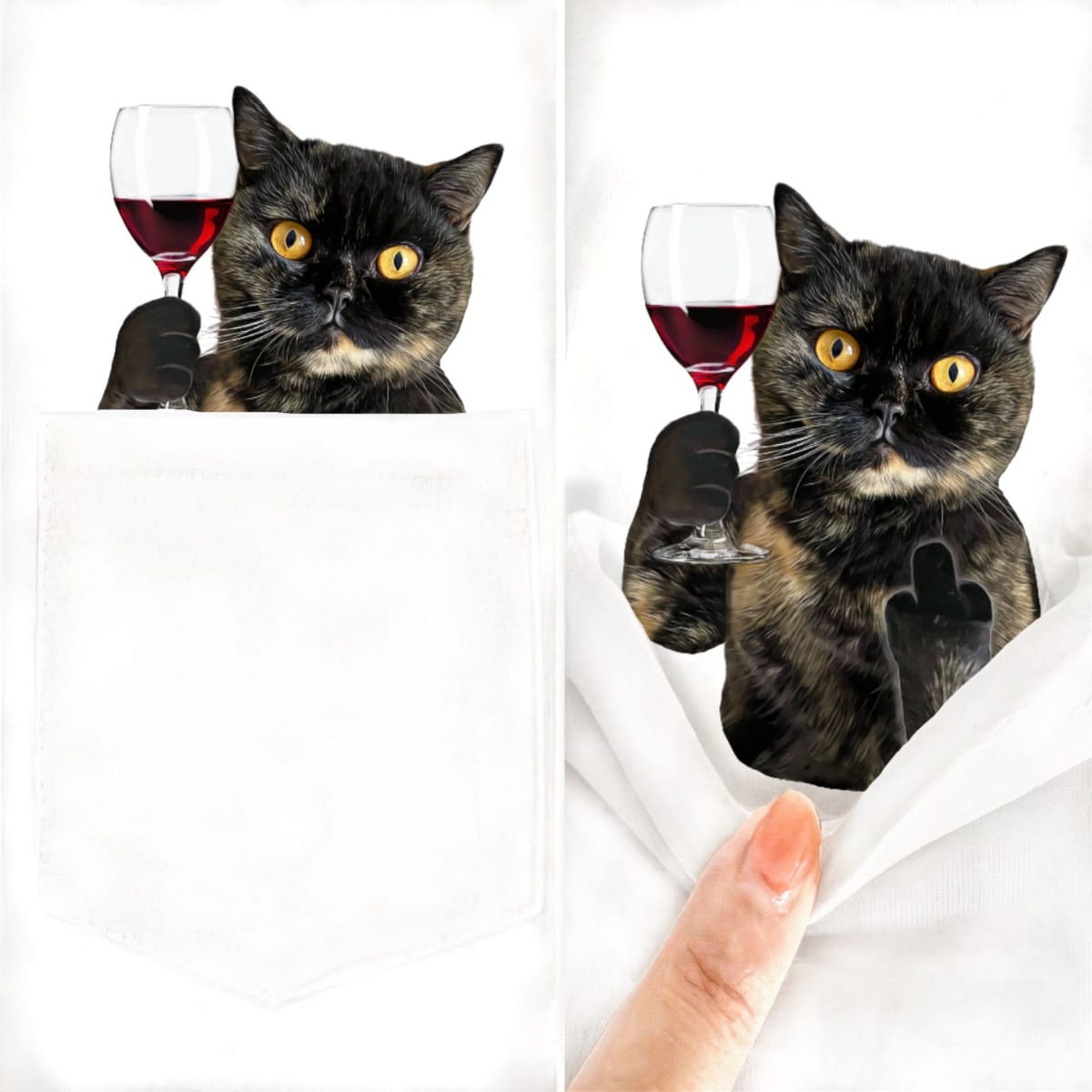 Tortoiseshell Wine Cat Pocket T-Shirt