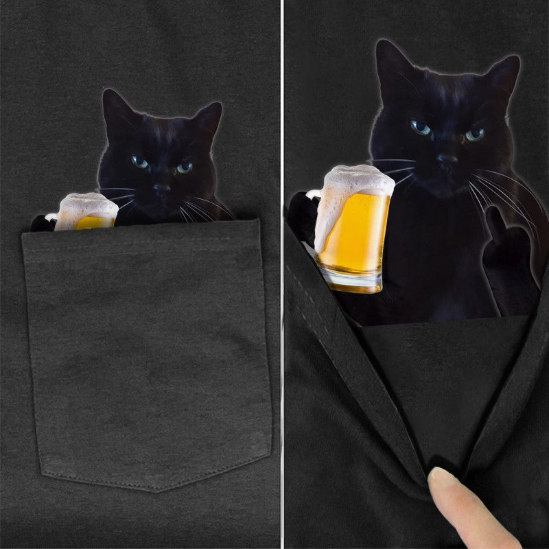Black Cat Beer Pocket T-shirt - Super Kitty Cats - BlackCatBeerPT-US-S