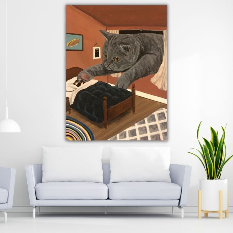 Cat Into Bedroom Canvas Print - Super Kitty Cats - 1005004762318041-Red-China-20x25cm no frame