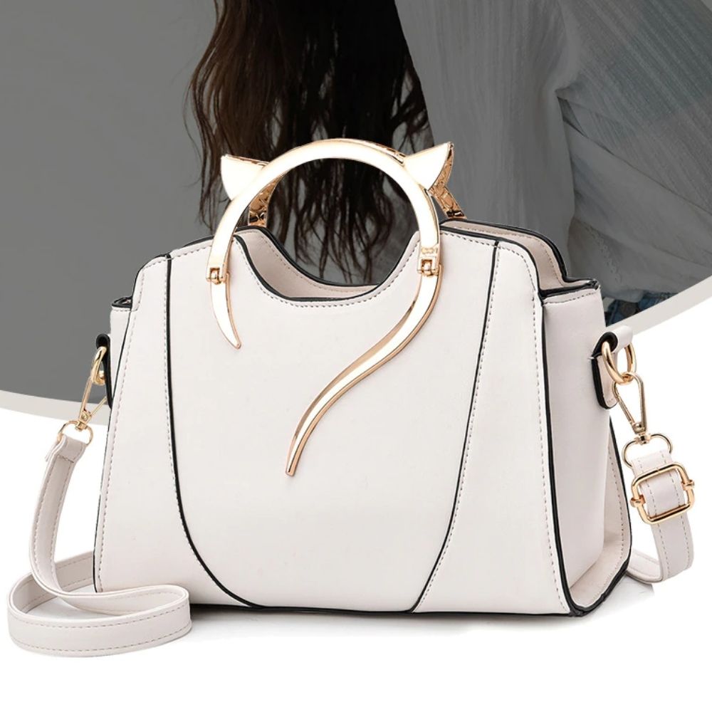 Classy Cat Leather Handbag - Super Kitty Cats - 12000020793790388-beige-(20cm<Max Length<30cm)