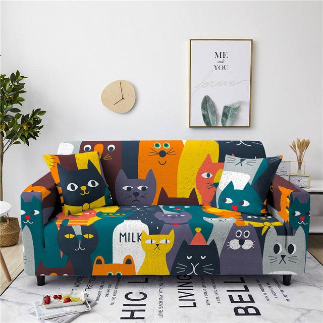 Colorful Cats Sofa Cover - Super Kitty Cats - 12000018084018532-CQ134-5-1-Seater 90-140cm