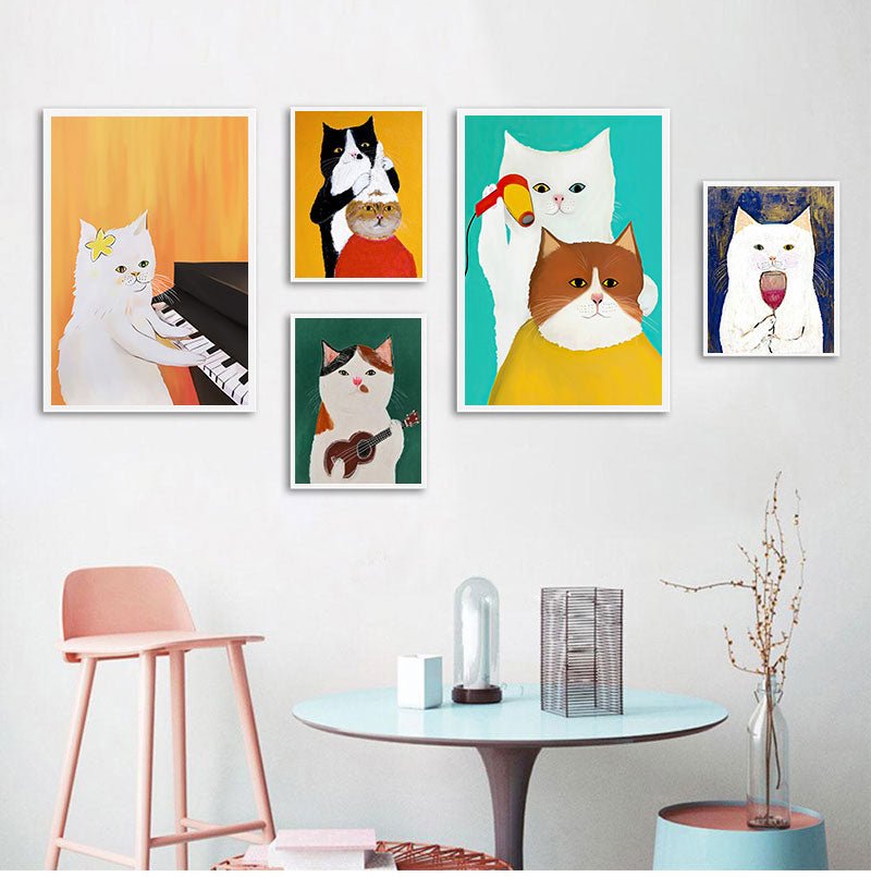 Colorful Modern Cat Canvas Prints Set - Super Kitty Cats - 12000016081462296-15x20cm No Frame-0535-04