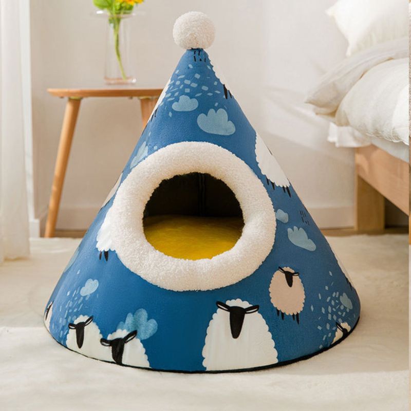 Cone-shaped Cat Bed - Super Kitty Cats - 12000026808203088-Blue Sheep-S