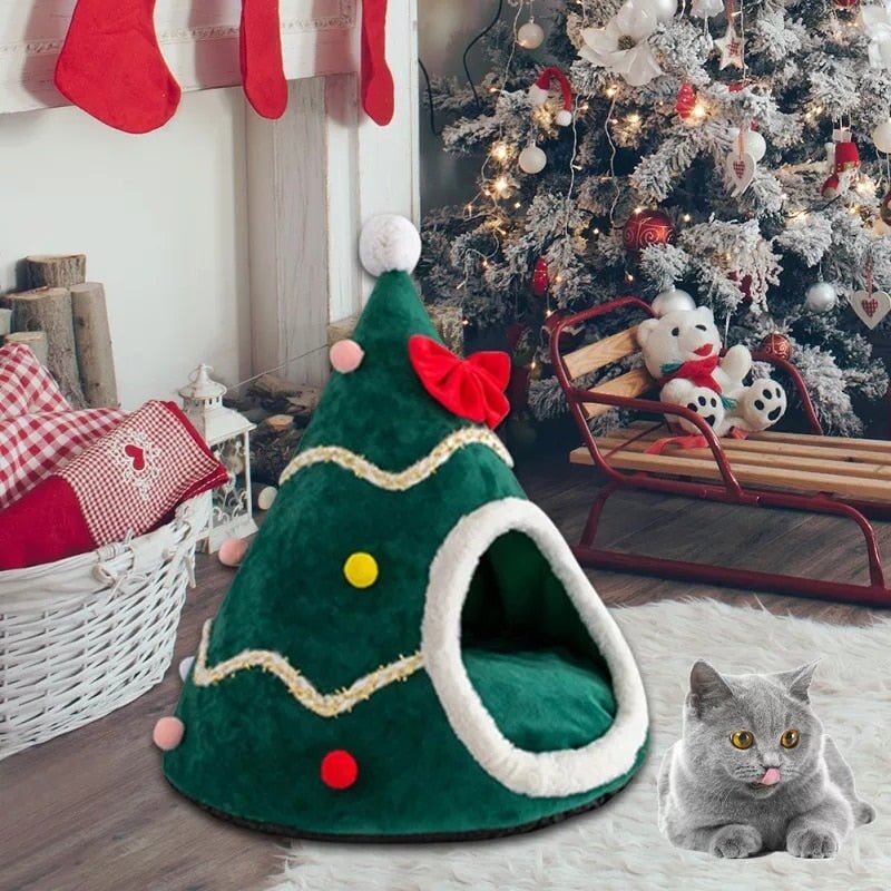 Cozy Christmas Cave Cat Bed - Super Kitty Cats - 1005004282171465-S 45x38x38cm-Red
