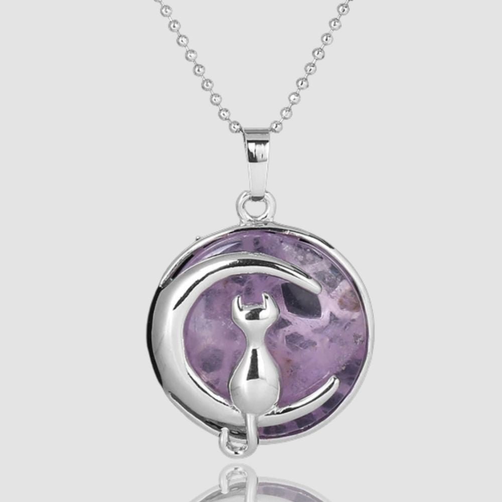 Crystal Moon Cat Necklace - Super Kitty Cats - 2251832690076237-Amethyst