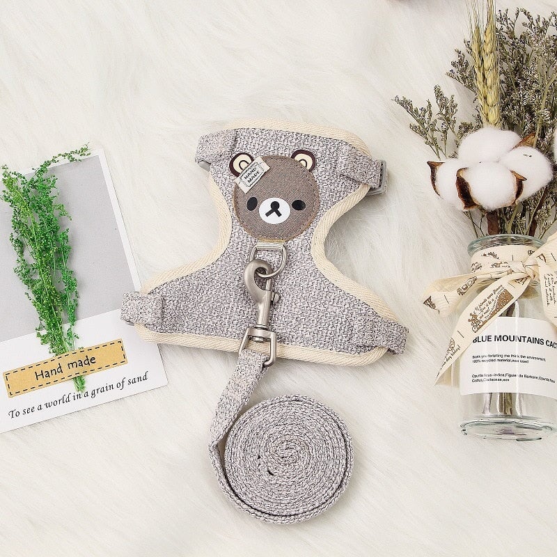 Cute Bear Cat Harness and Leash Set - Super Kitty Cats - 1005004438858482-1.0CM(Pet 1.5-3.5kg)-Gray