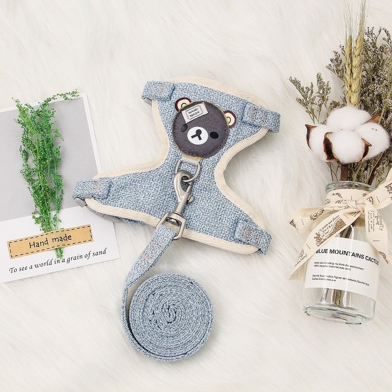 Cute Bear Cat Harness and Leash Set - Super Kitty Cats - 1005004438858482-1.5CM(Pet 3.5-6kg)-Blue