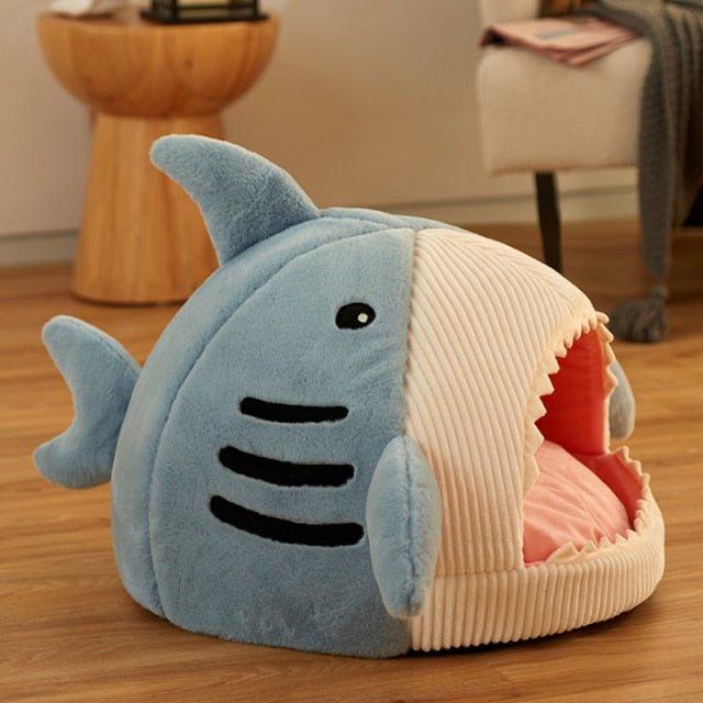 Cute Shark Cat Cave Bed - Super Kitty Cats - 12000026456643492-Blue-M (45X42X32cm)