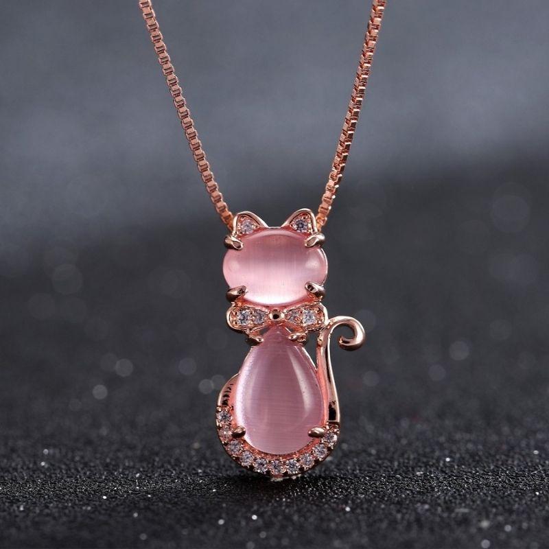 Elegant Pink Cat Necklace - Super Kitty Cats - 9986096-rose-gold-color-pink-45cm