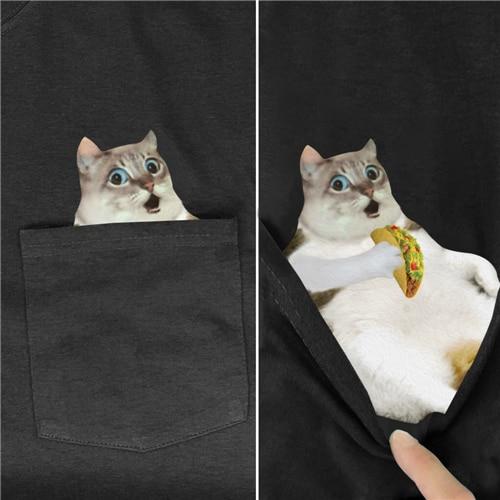 Fat Cat Taco Pocket T-shirt - Super Kitty Cats - 49377885-cotton-t-shirt-3-xxxl