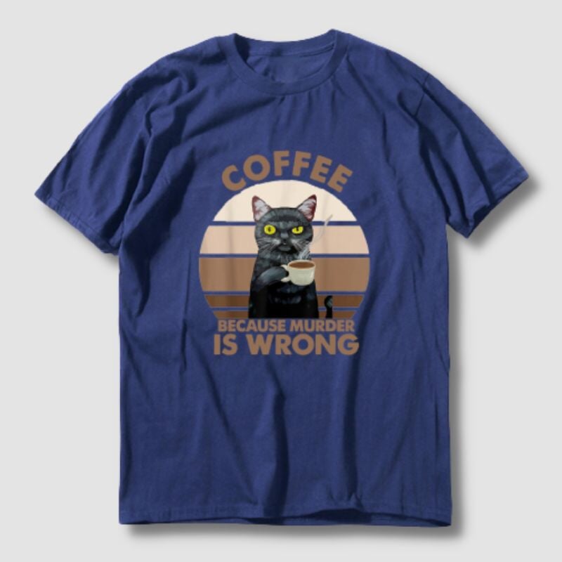 Funny Cat Coffee T-shirt - Super Kitty Cats - 46729490-navy-xs