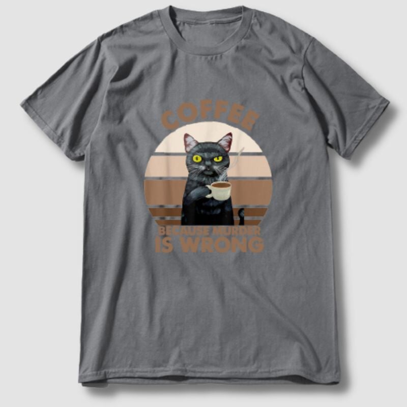 Funny Cat Coffee T-shirt - Super Kitty Cats - 46729490-slate-xs