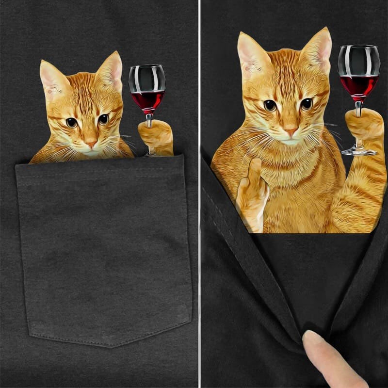 Ginger Tabby Wine Pocket T-Shirt - Super Kitty Cats - GingerTabbypockettshirt-S