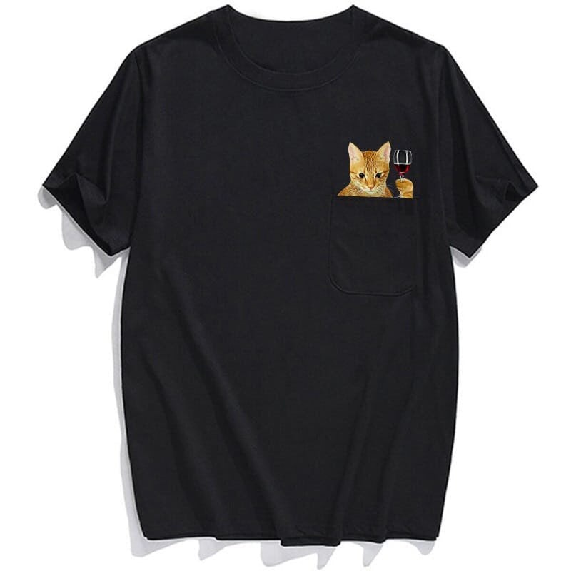 Ginger Tabby Wine Pocket T-Shirt - Super Kitty Cats - GingerTabbypockettshirt-S