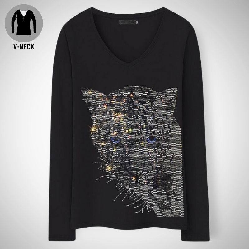 Glitzy Leopard Long Sleeve Shirt - Super Kitty Cats - 48605491-t046-v-black-long-xl