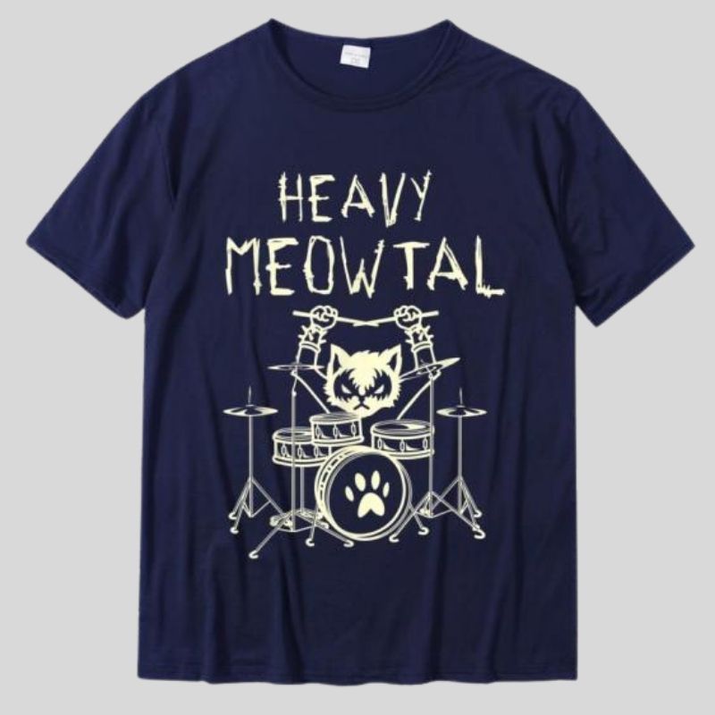 Heavy Meowtal Cat T-shirt - Super Kitty Cats - 49091206-navy-blue-xxl