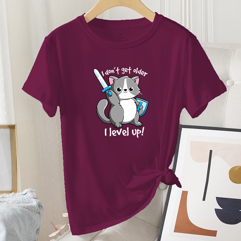 I Don't Get Older Cat T-shirt - Super Kitty Cats - 12000027653130420-wine red-XXL