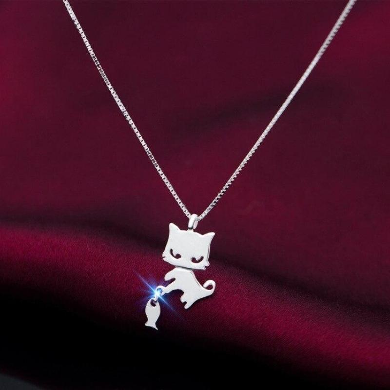 Kawaii Cat and Fish Necklace - Super Kitty Cats - 39338502