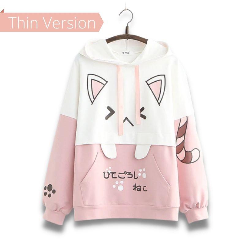 Kitty Cat Kawaii Hoodie - Super Kitty Cats - 41352154-thin-pink-hoodie-one-size
