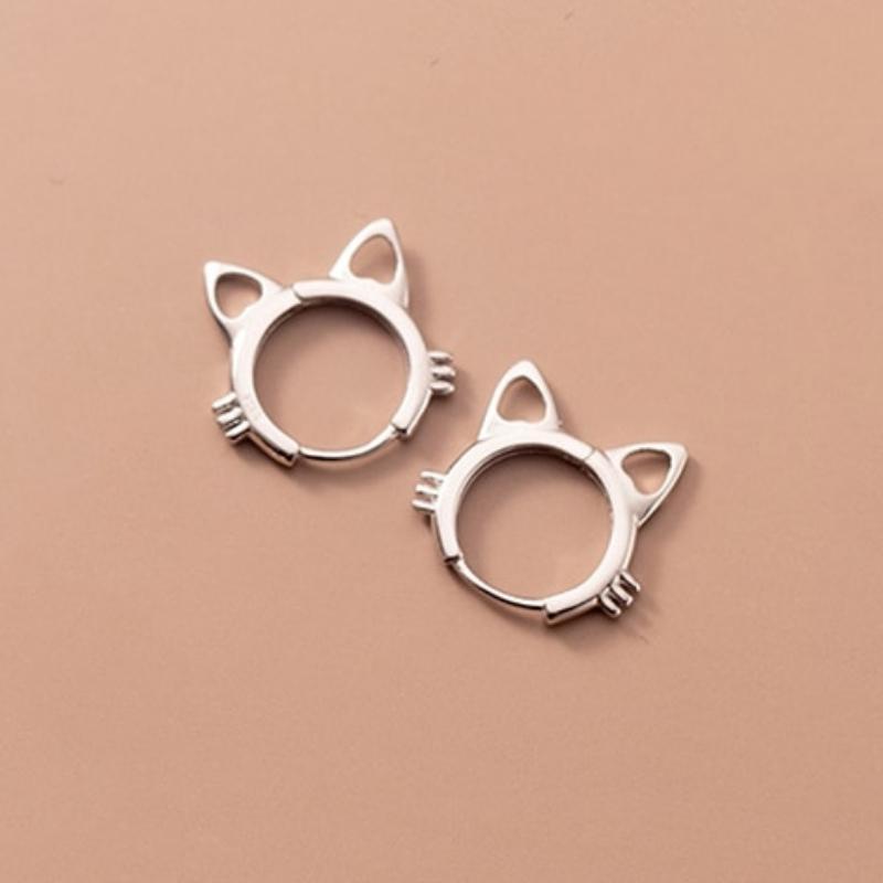 Meow Cat Charm Earring - Super Kitty Cats - 48015594-silver