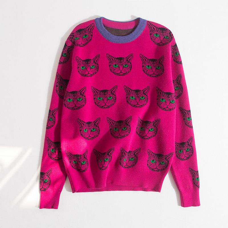 Meow Knitted Pullover - Super Kitty Cats - 30175635-s-fuchsia