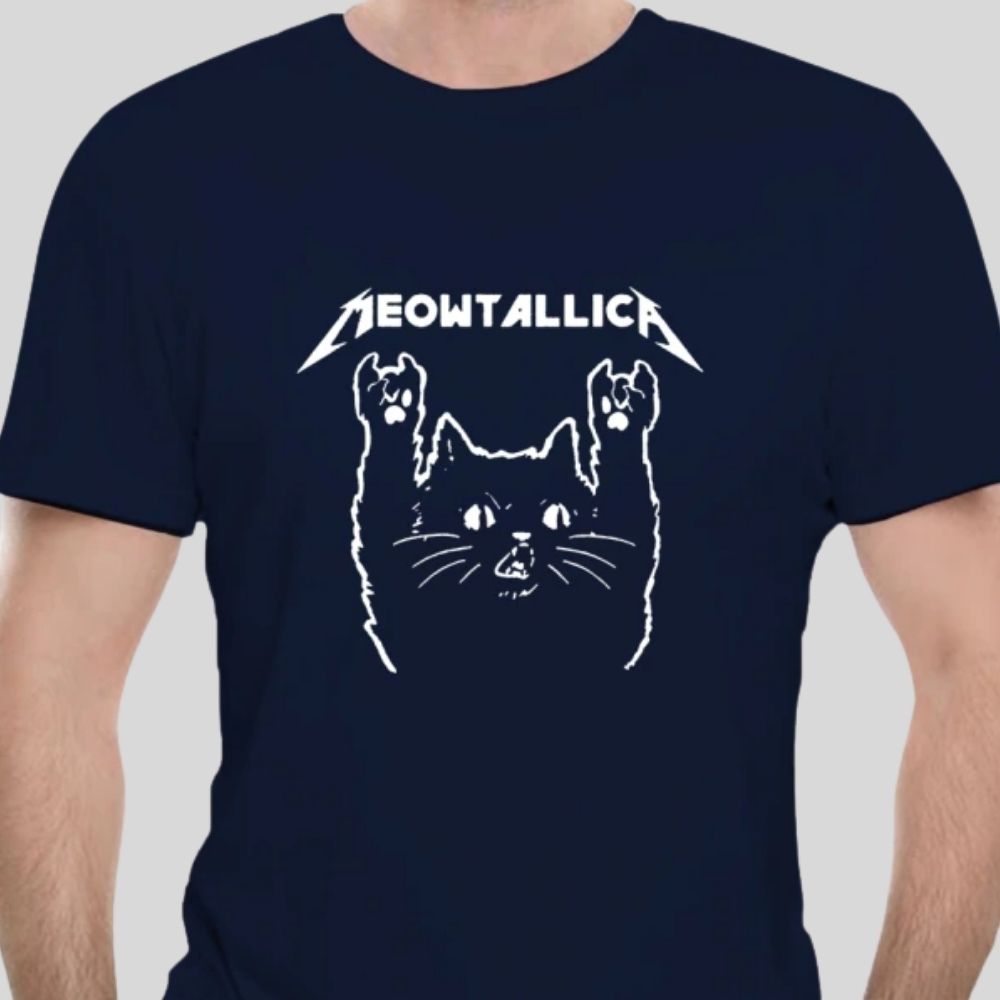 Meowtallica Rock-On T-shirt - Super Kitty Cats - 43066101-navy-blue-xl