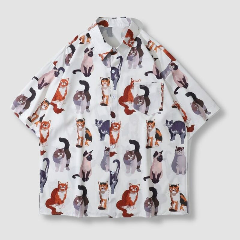Mixed Cats Hawaiian Shirt - Super Kitty Cats - 1005002719634074-M-White