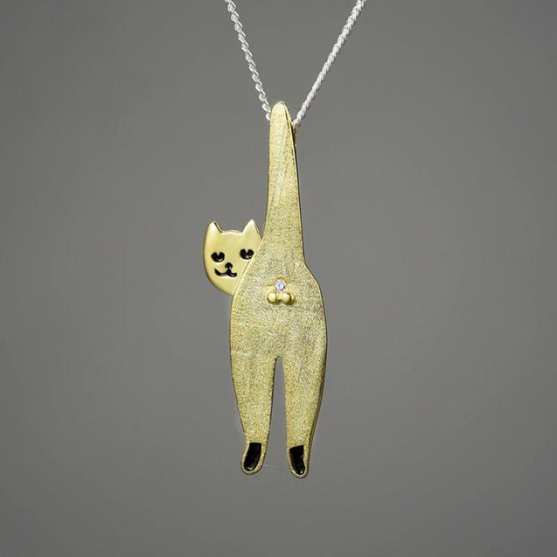 Naughty Cat Necklace - Super Kitty Cats - 47182997-gold-pendant-and-chain