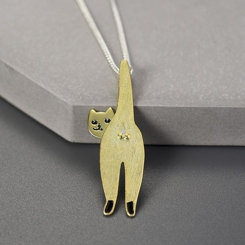 Naughty Cat Necklace - Super Kitty Cats - 47182997-silver-pendant-and-chain