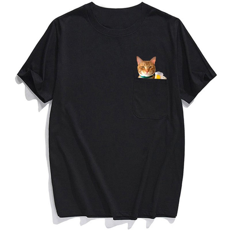 Orange Beer Cat Pocket T-Shirt - Super Kitty Cats - OrgBeerpockettshirt-S