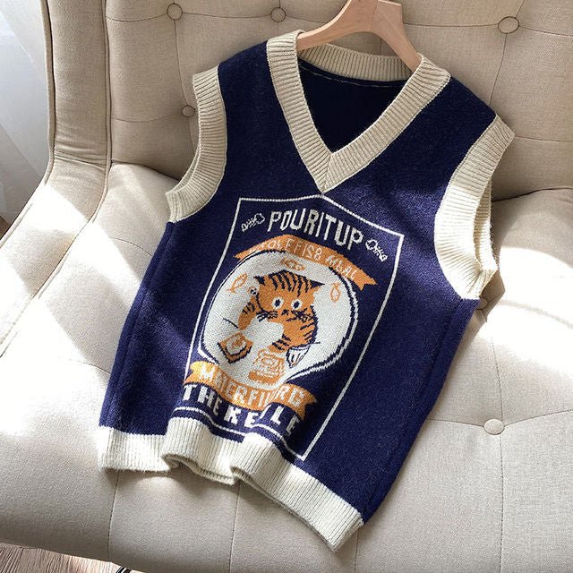 Pour-It-Up Cat Kettle Sweater Vest - Super Kitty Cats - 12000024500458284-Navy Blue-XL-China