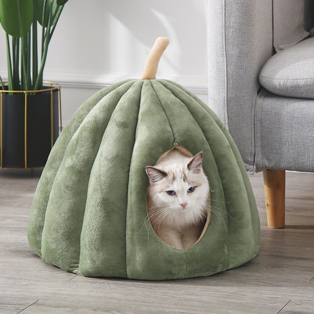 Pumpkin Cat Cave Bed - Super Kitty Cats - 12000023015799820-Green-M 40x40x35cm