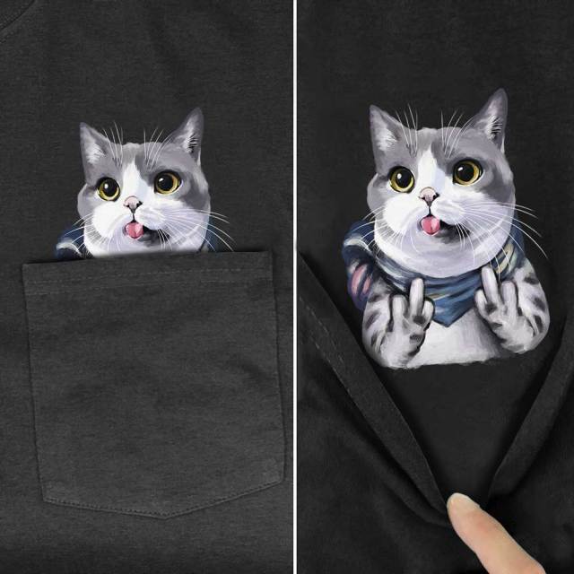 Short-Haired Cat Pocket T-shirt - Super Kitty Cats - 45266759-5-s