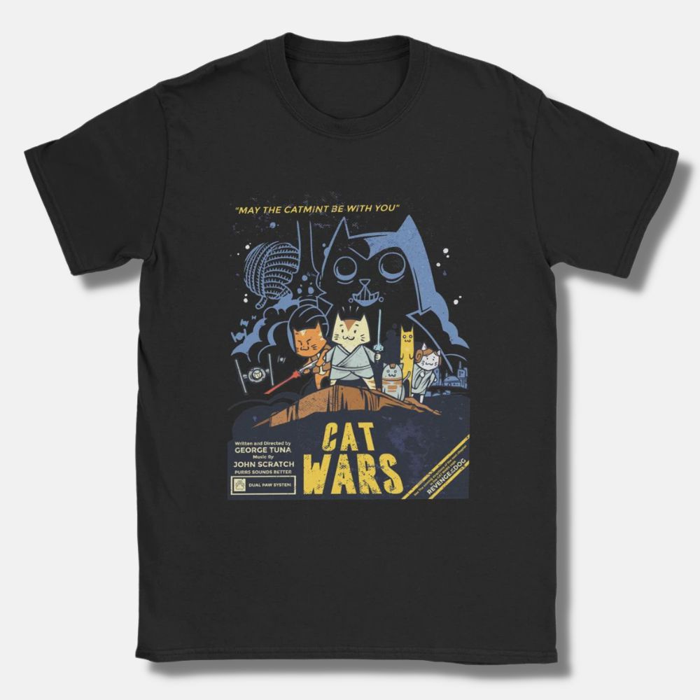 Star Cat Wars T-shirt - Super Kitty Cats - 3256803909059364-black-S