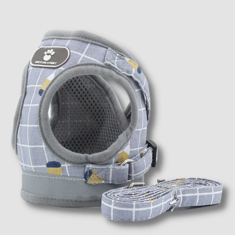 Stylish Plaid Cat Harness and Leash - Super Kitty Cats - 10000007815194540-Gray Plaid-S-suit 1.3-3kg-China